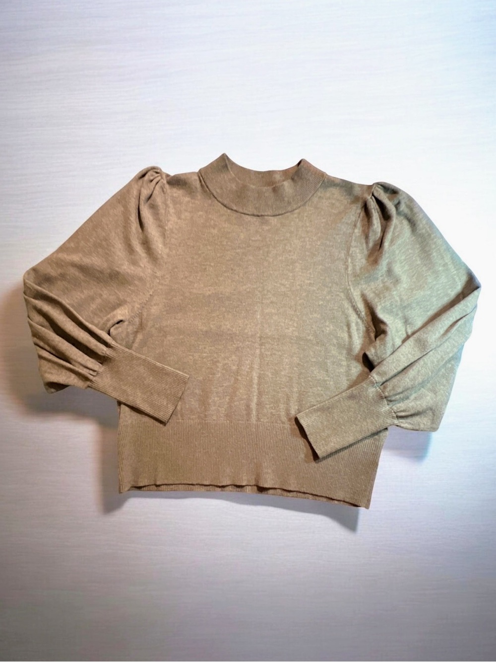 Express Ribbed Mock Neck Puff Sleeve Sweater in Heather Gray XL L